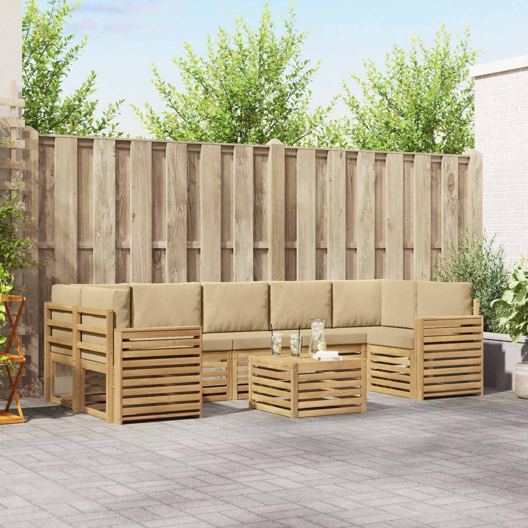Udendørs sofagruppe med pude 8 pcs Hvid og Beige Polyester