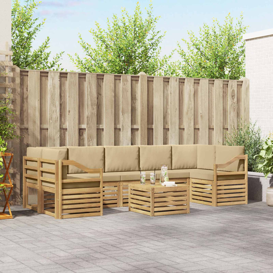 Udendørs sofagruppe med pude 8 pcs Hvid og Beige Polyester