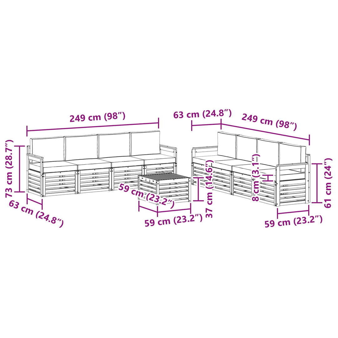 Udendørs sofagruppe 9 pcs Hvid og lysegrå 59 x 59 x 37 cm