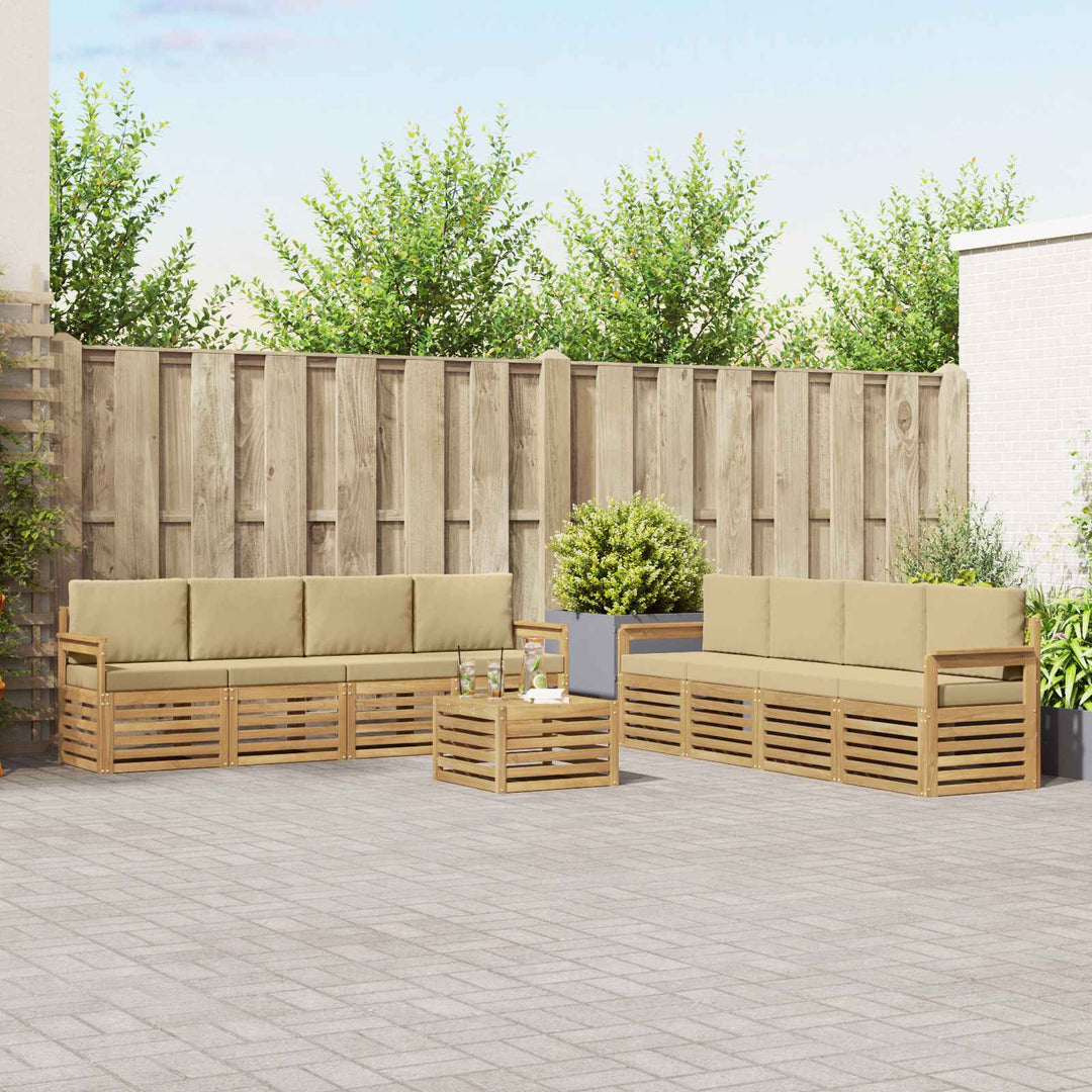 Udendørs sofagruppe 9 pcs Hvid og Beige 59 x 59 x 37 cm