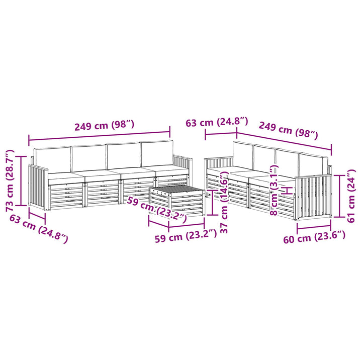 Sofasæt 9 pcs Hvid og Beige 59 x 59 x 37 cm Polyester