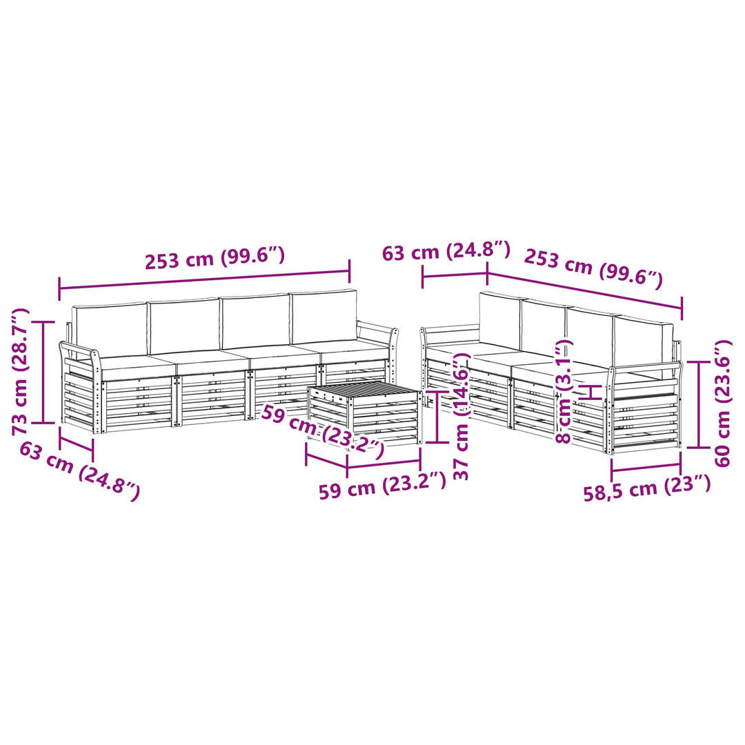 Sofasæt 9 pcs Hvid og lysegrå 59 x 59 x 37 cm Polyester