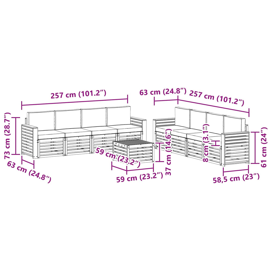 Sofasæt 9 pcs Hvid og cremefarvet 59 x 59 x 37 cm Polyester