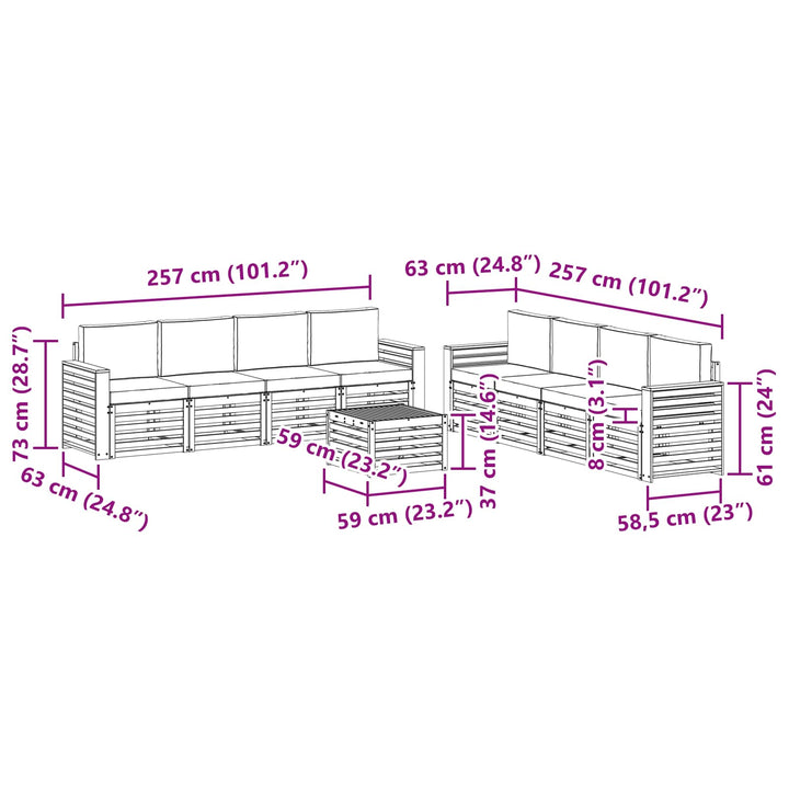 Sofasæt 9 pcs Hvid og antracit 59 x 59 x 37 cm Polyester