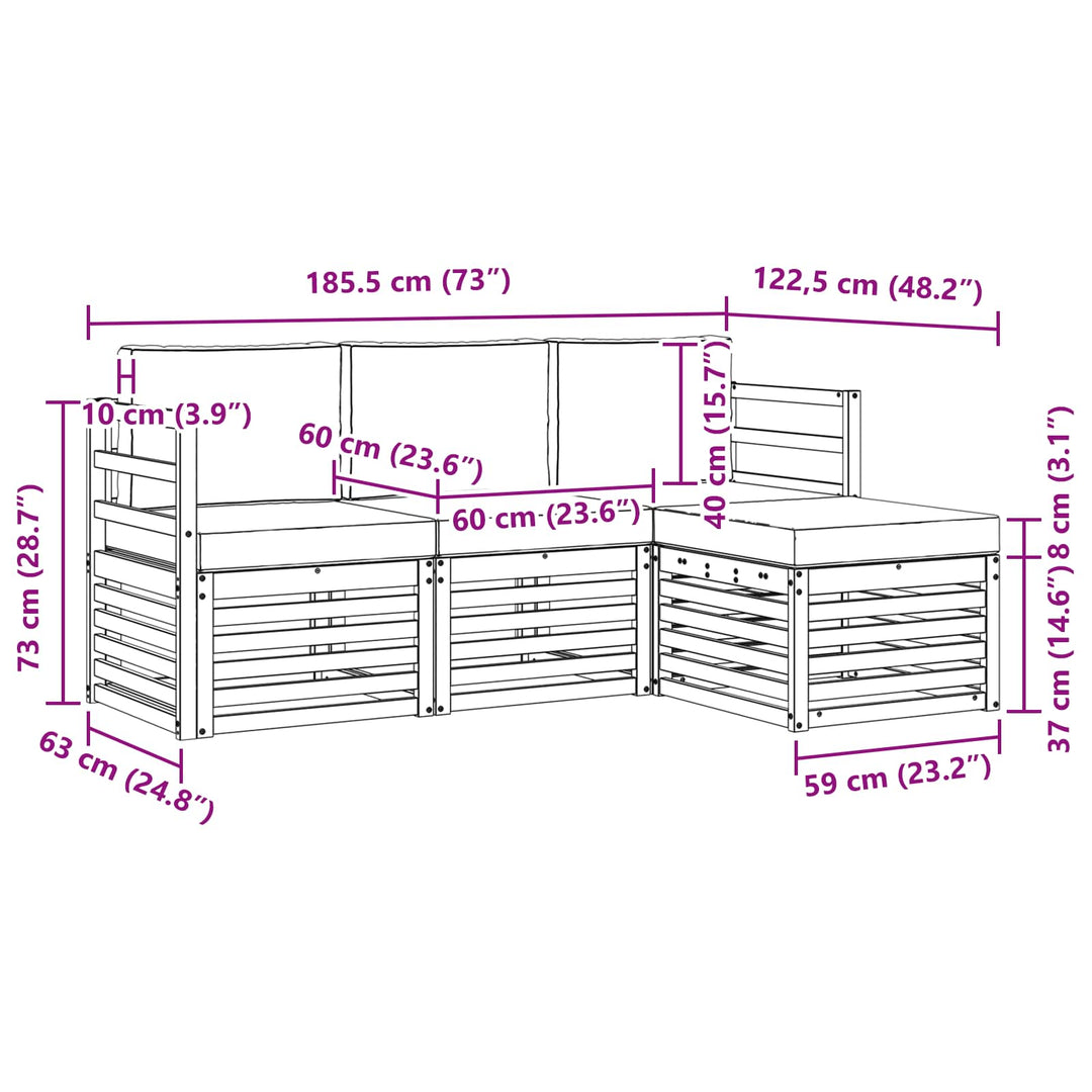 Udendørs sofagruppe 4 pcs Hvid og lysegrå 185,5 x 122,5 x 73 cm