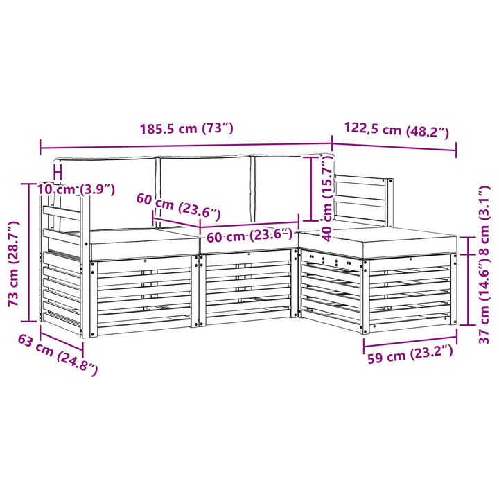 Udendørs sofagruppe 4 pcs Hvid og lysegrå 185,5 x 122,5 x 73 cm