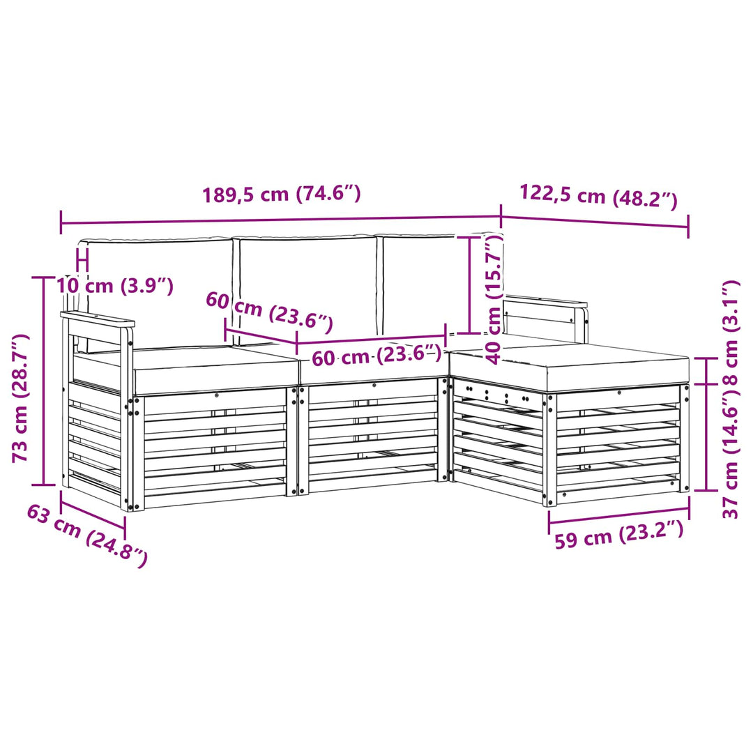 Udendørs sofagruppe 4 pcs Hvid og lysegrå 189,5 x 122,5 x 73 cm