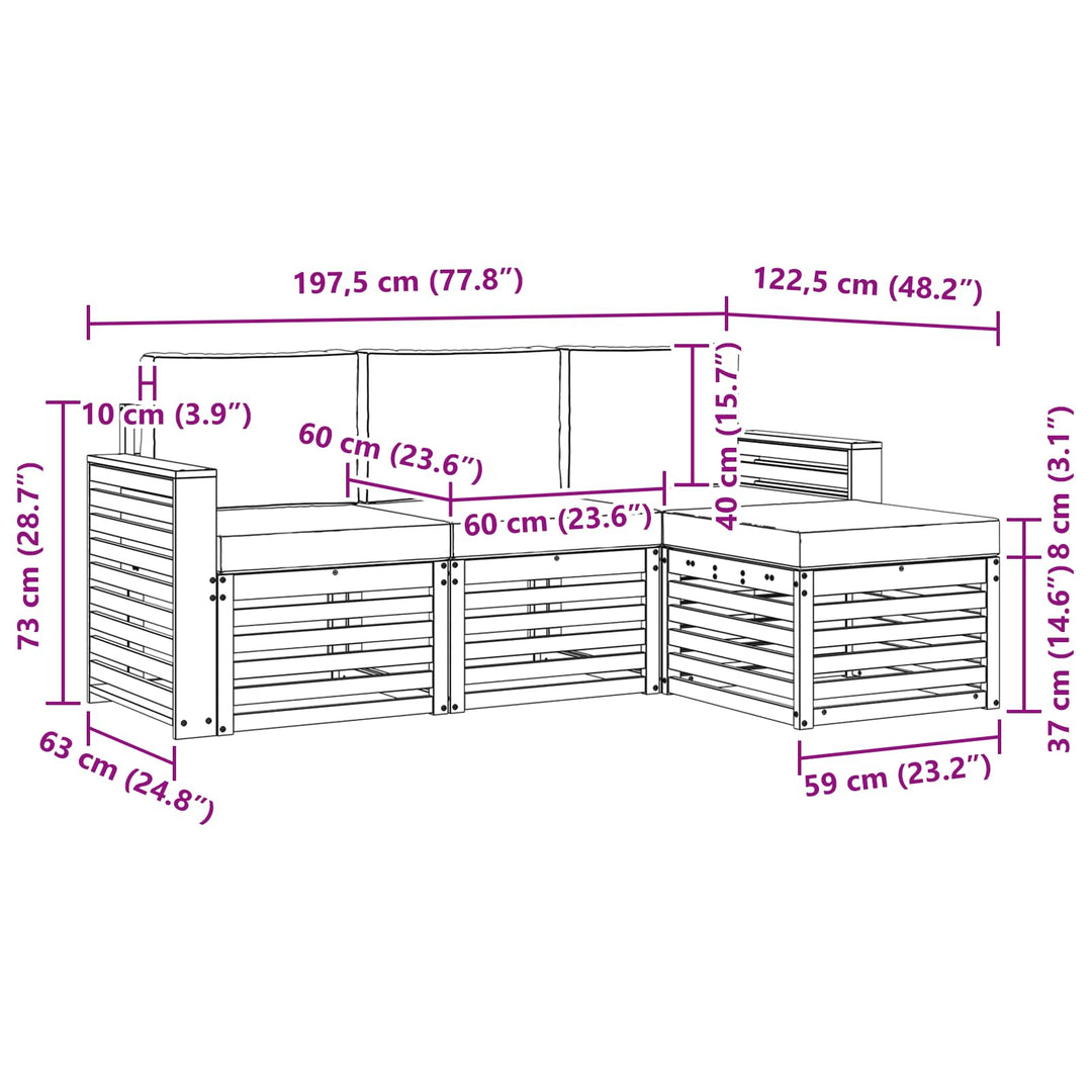 Udendørs sofagruppe 4 pcs Hvid og lysegrå 197,5 x 122,5 x 73 cm