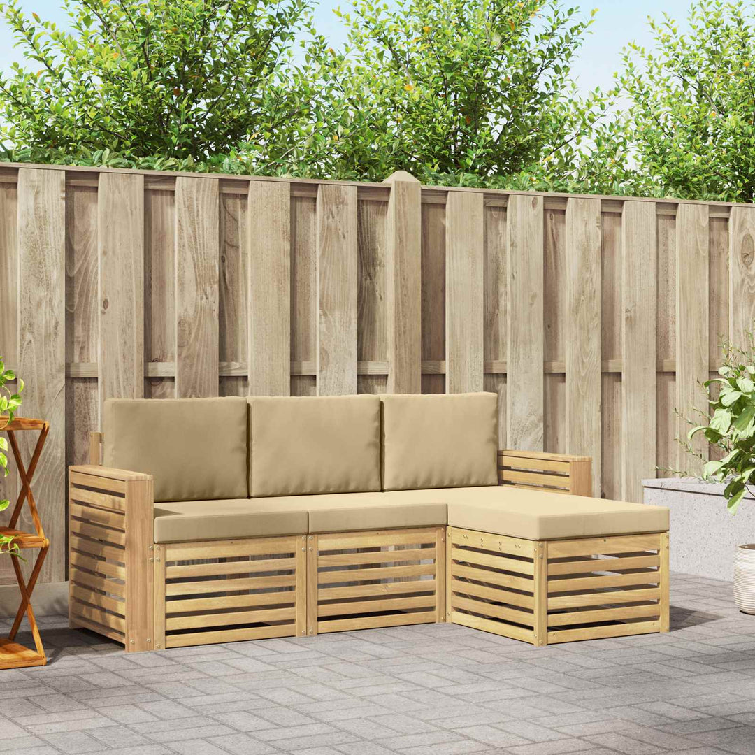 Udendørs sofagruppe 4 pcs Hvid og Beige 197,5 x 122,5 x 73 cm
