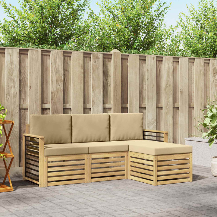 Udendørs sofagruppe med pude 4 pcs Hvid og Beige Polyester