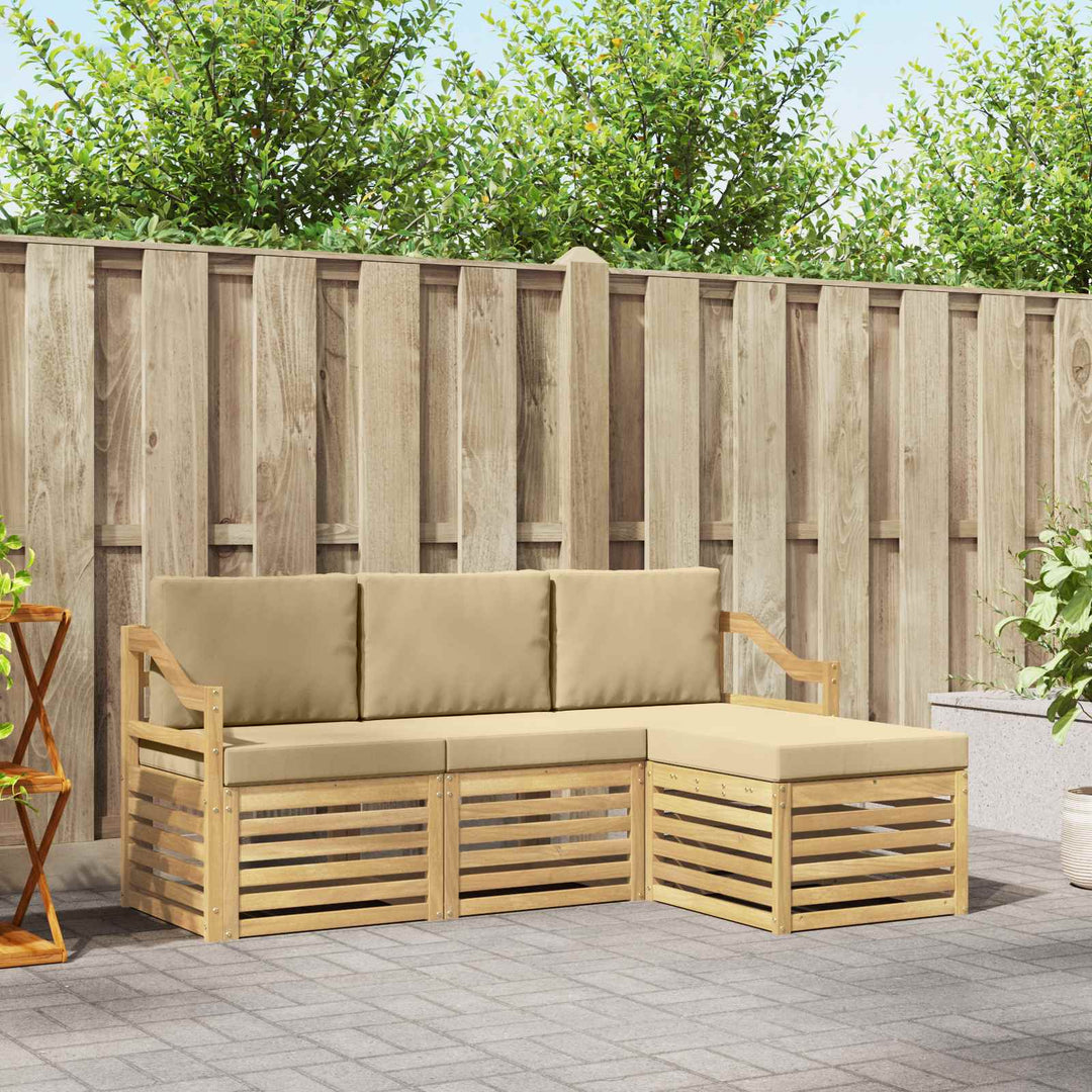 Udendørs sofagruppe med pude 4 pcs Hvid og Beige Polyester
