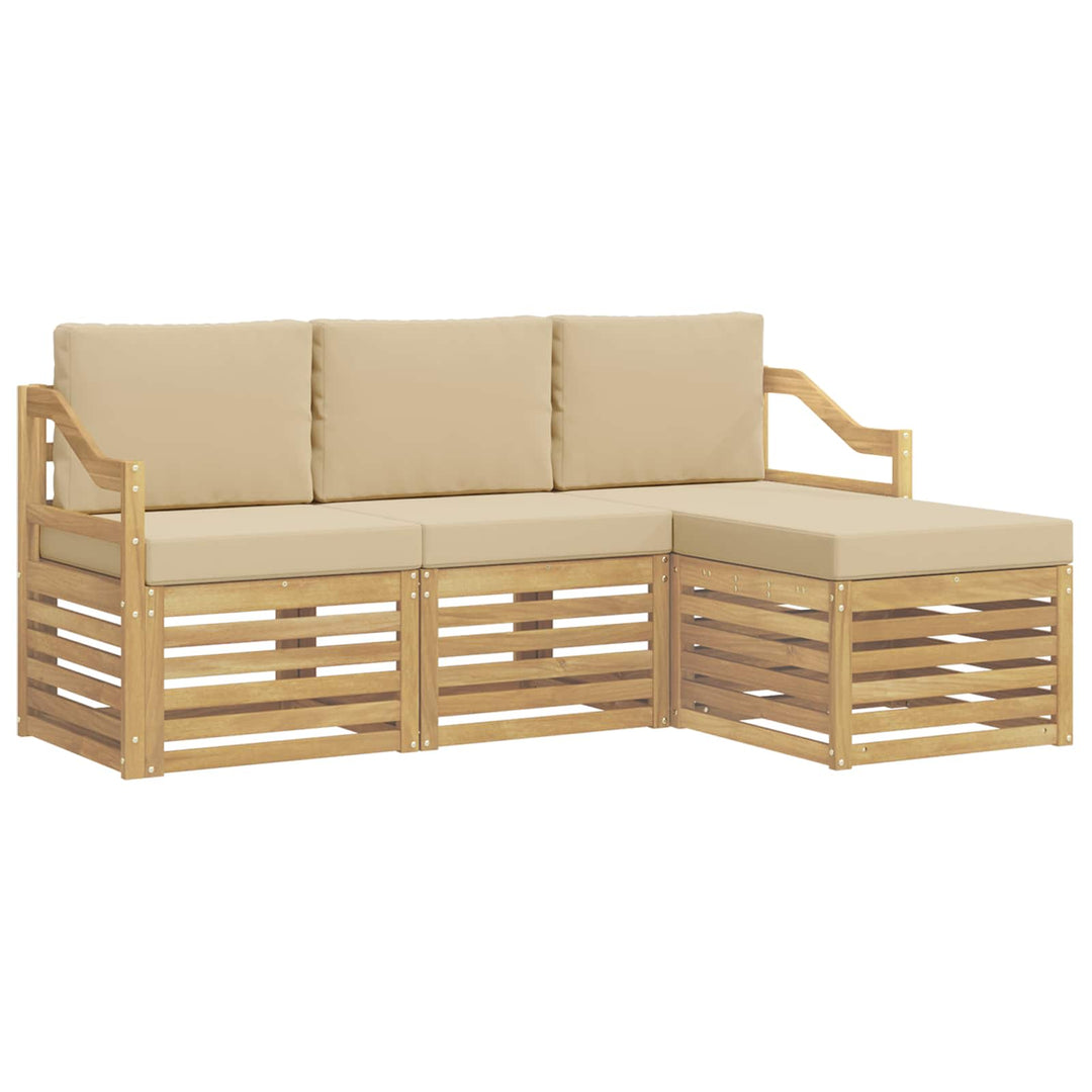 Udendørs sofagruppe med pude 4 pcs Hvid og Beige Polyester