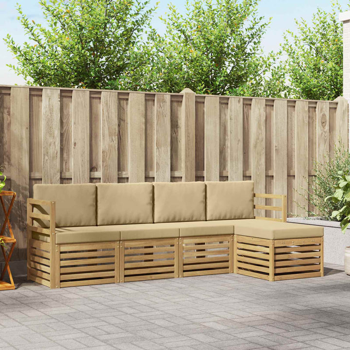 Udendørs sofagruppe med pude 5 pcs Hvid og Beige Polyester