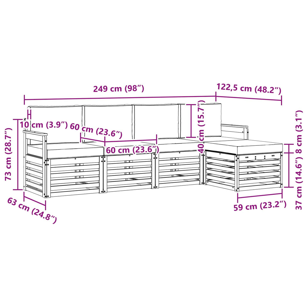 Udendørs sofagruppe 5 pcs Hvid og antracit 249 x 122,5 x 73 cm