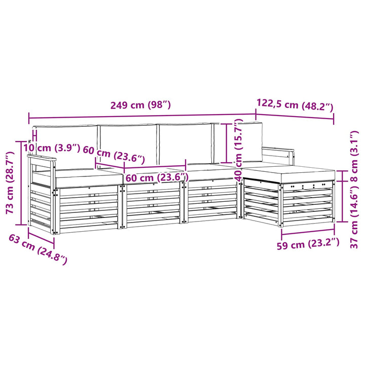 Udendørs sofagruppe 5 pcs Hvid og antracit 249 x 122,5 x 73 cm