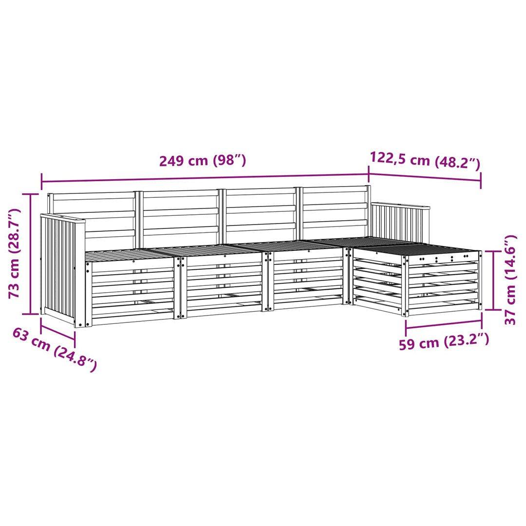 Udendørs sofagruppe 5 pcs Hvid 249 x 122,5 x 73 cm