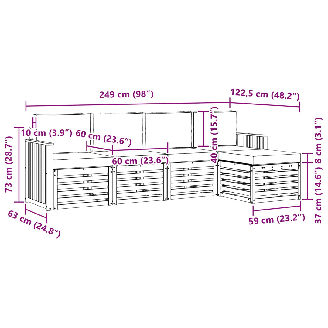 Udendørs sofagruppe 5 pcs Hvid og lysegrå 249 x 122,5 x 73 cm