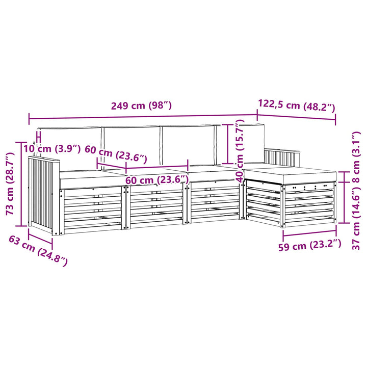 Udendørs sofagruppe 5 pcs Hvid og Beige 249 x 122,5 x 73 cm