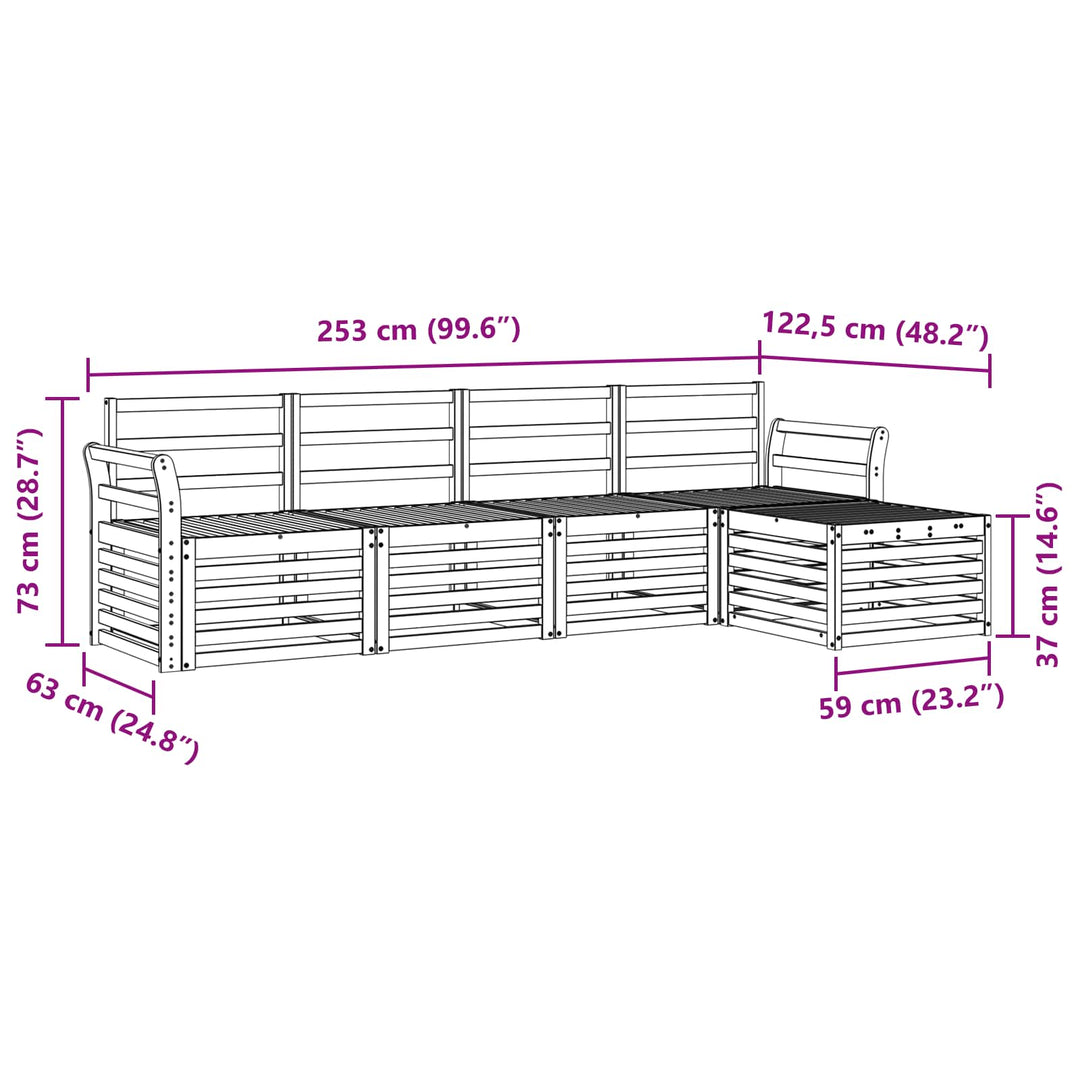 Udendørs sofagruppe 5 pcs Hvid 253 x 122,5 x 73 cm