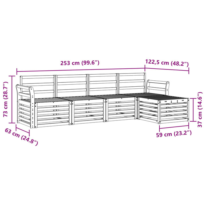 Udendørs sofagruppe 5 pcs Hvid 253 x 122,5 x 73 cm