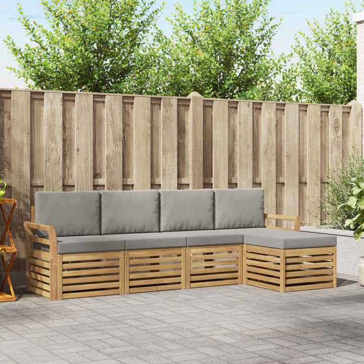 Udendørs sofagruppe 5 pcs Hvid og lysegrå 253 x 122,5 x 73 cm