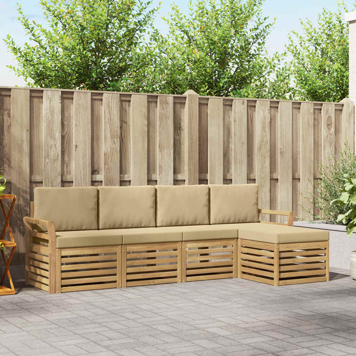Udendørs sofagruppe 5 pcs Hvid og Beige 253 x 122,5 x 73 cm