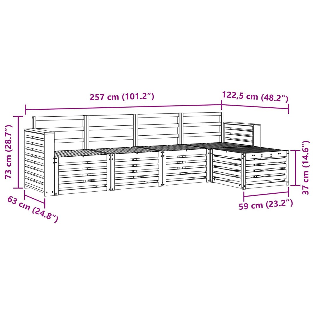 Udendørs sofagruppe 5 pcs Hvid 257 x 122,5 x 73 cm