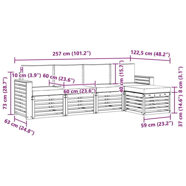 Udendørs sofagruppe 5 pcs Hvid og antracit 257 x 122,5 x 73 cm