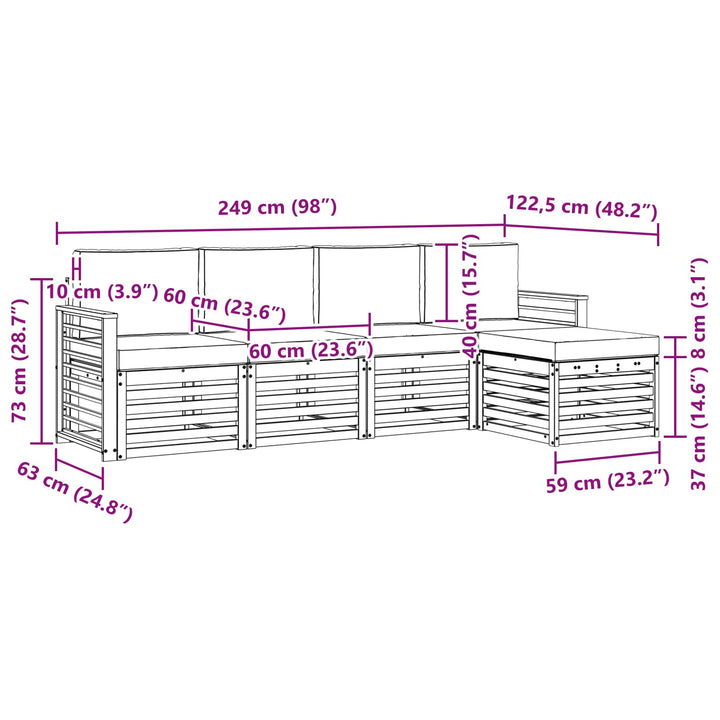 Udendørs sofagruppe 5 pcs Hvid og antracit 249 x 122,5 x 73 cm