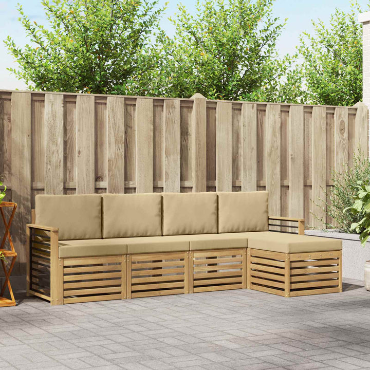 Udendørs sofagruppe med pude 5 pcs Hvid og Beige Polyester