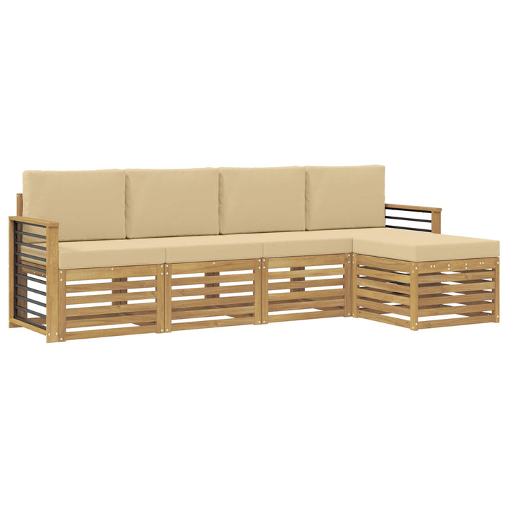 Udendørs sofagruppe med pude 5 pcs Hvid og Beige Polyester