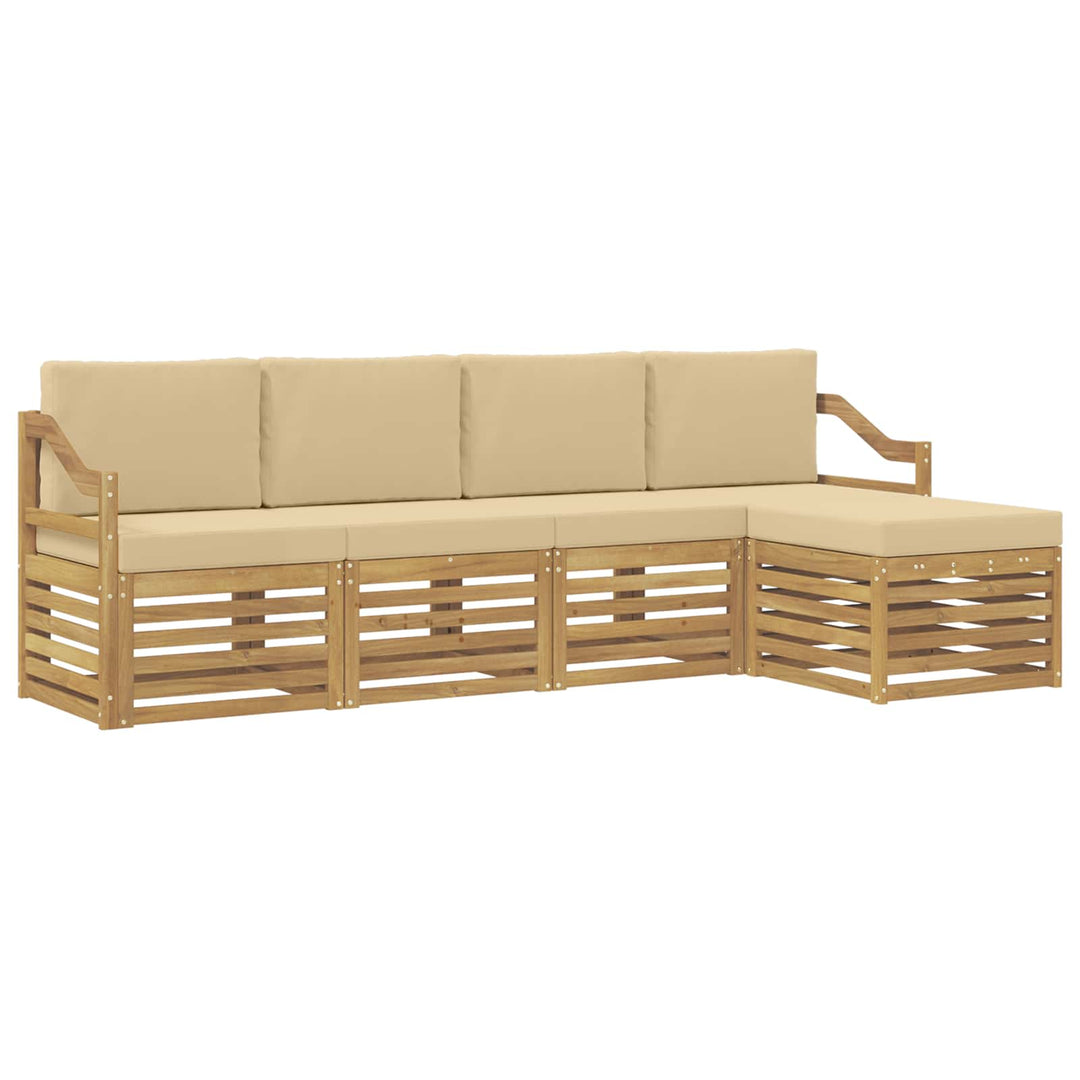 Udendørs sofagruppe med pude 5 pcs Hvid og Beige Polyester