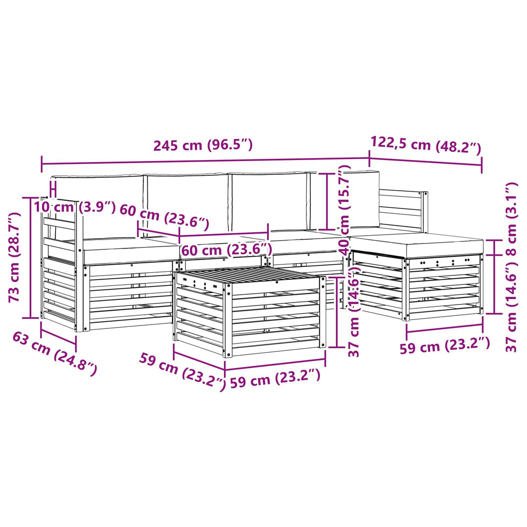 Udendørs sofagruppe 6 pcs Hvid og cremefarvet 59 x 59 x 37 cm