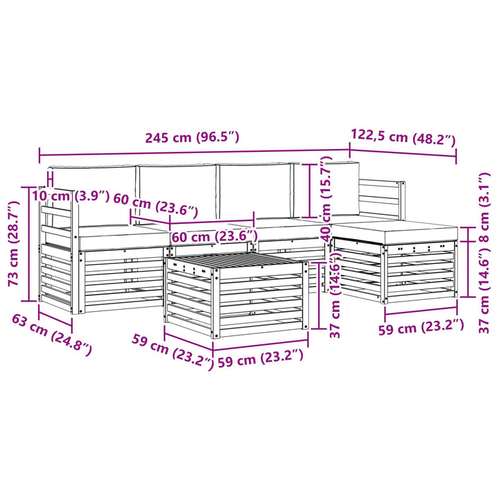 Udendørs sofagruppe 6 pcs Hvid og cremefarvet 59 x 59 x 37 cm