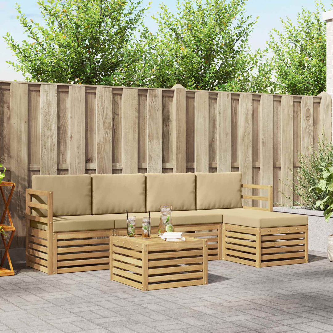 Udendørs sofagruppe med pude 6 pcs Hvid og Beige Polyester