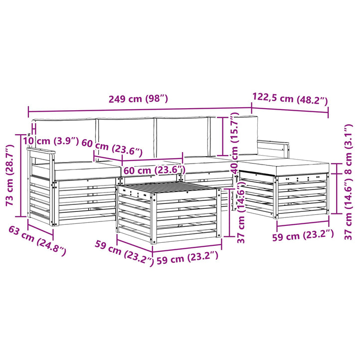 Udendørs sofagruppe 6 pcs Hvid og cremefarvet 59 x 59 x 37 cm