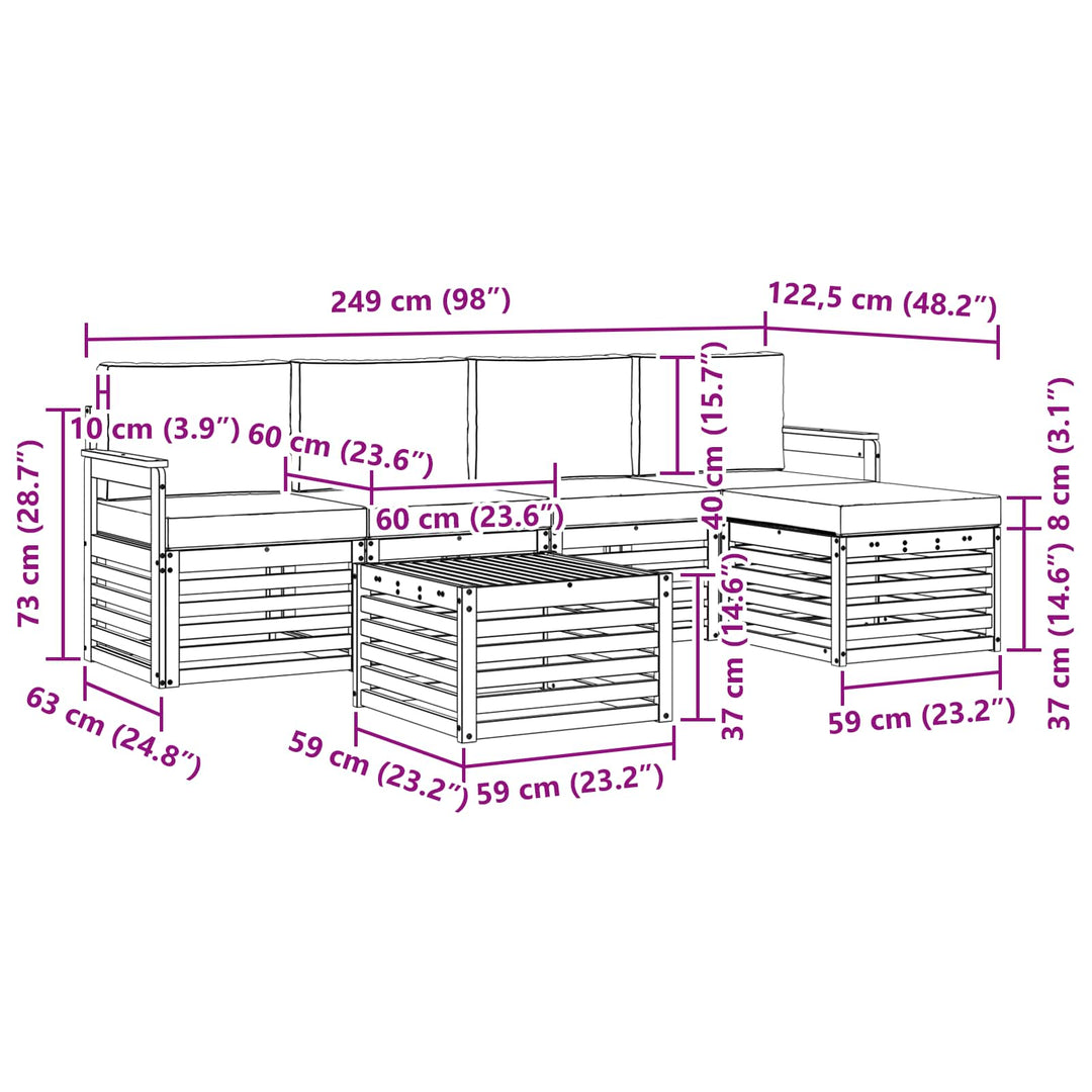 Udendørs sofagruppe 6 pcs Hvid og antracit 59 x 59 x 37 cm