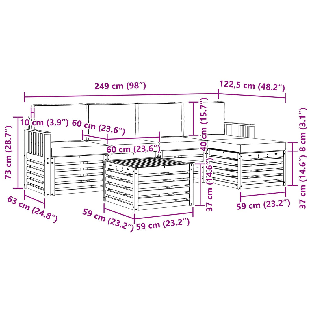 Udendørs sofagruppe 6 pcs Hvid og antracit 59 x 59 x 37 cm