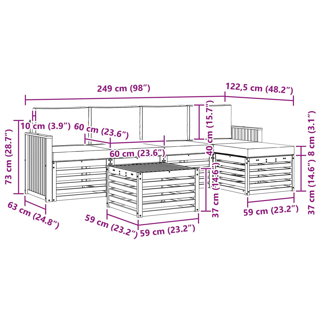 Udendørs sofagruppe 6 pcs Hvid og lysegrå 59 x 59 x 37 cm