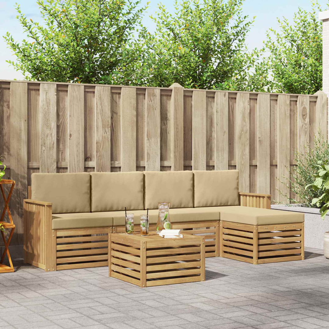 Udendørs sofagruppe 6 pcs Hvid og Beige 59 x 59 x 37 cm