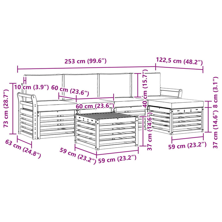Udendørs sofagruppe 6 pcs Hvid og lysegrå 59 x 59 x 37 cm