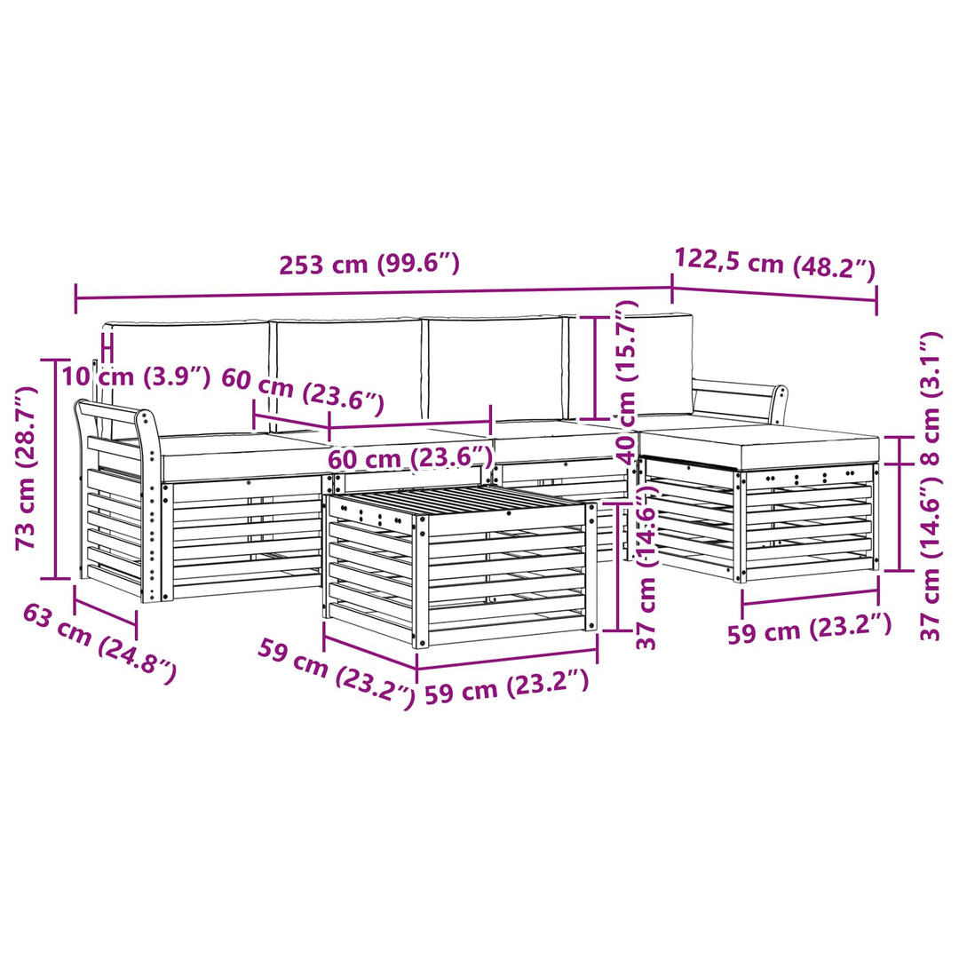 Udendørs sofagruppe 6 pcs Hvid og antracit 59 x 59 x 37 cm