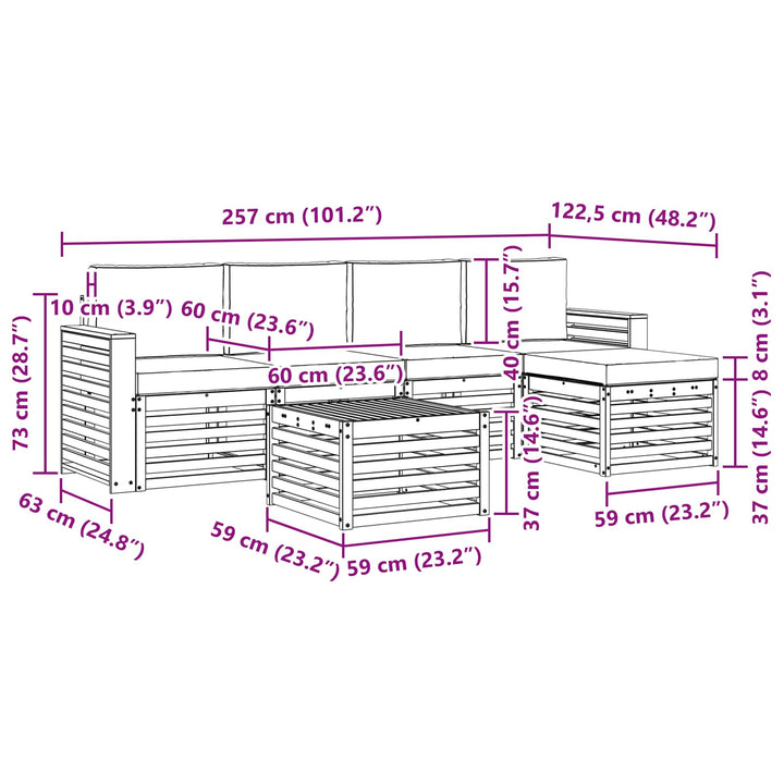 Udendørs sofagruppe 6 pcs Hvid og lysegrå 59 x 59 x 37 cm