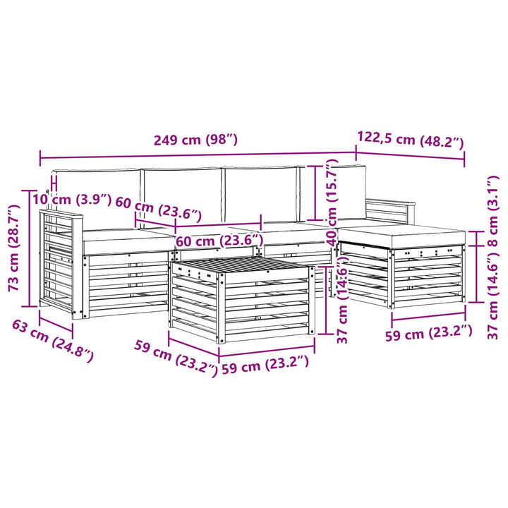 Udendørs sofagruppe 6 pcs Hvid og cremefarvet 59 x 59 x 37 cm