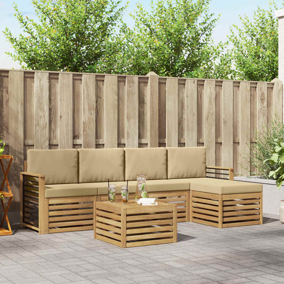 Udendørs sofagruppe med pude 6 pcs Hvid og Beige Polyester
