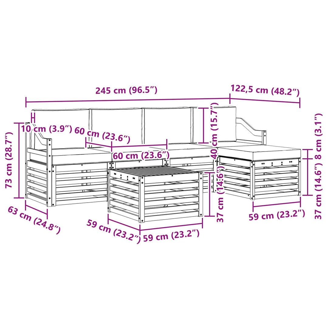Udendørs sofagruppe 6 pcs Hvid og antracit 59 x 59 x 37 cm
