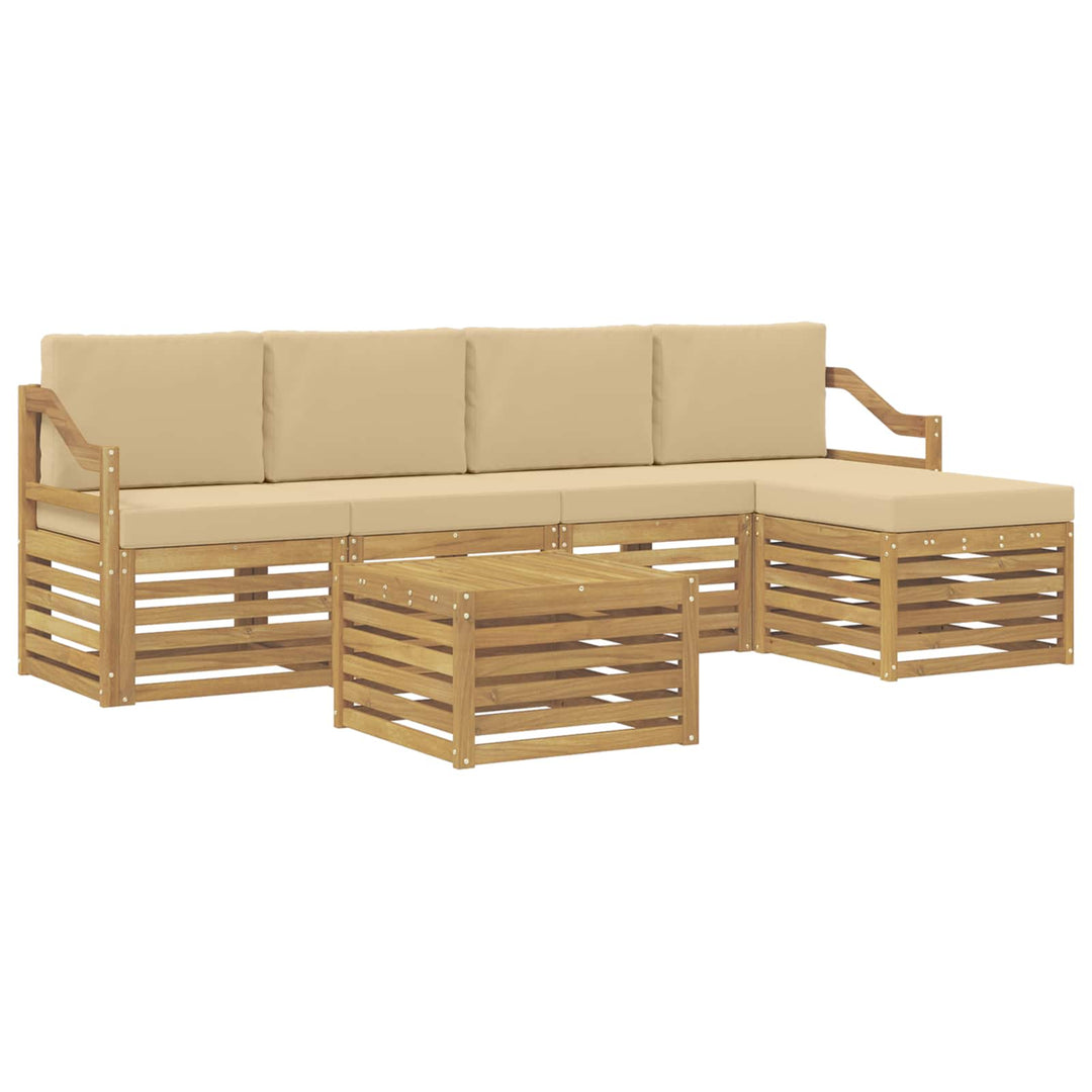 Udendørs sofagruppe med pude 6 pcs Hvid og Beige Polyester