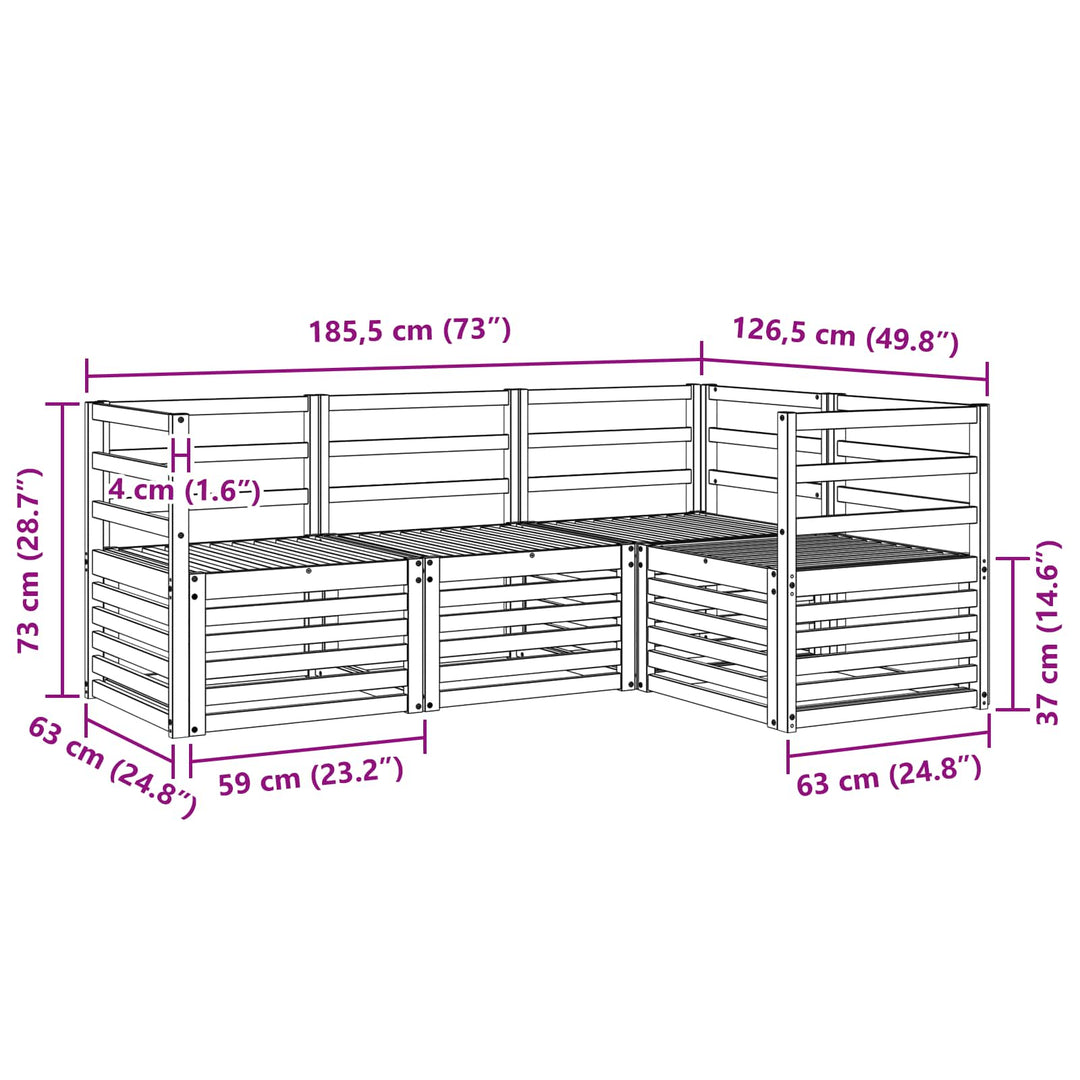 Sofasæt 4 pcs Hvid 185,5 x 126,5 x 73 cm Massivt Akacietræ
