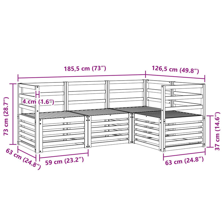 Sofasæt 4 pcs Hvid 185,5 x 126,5 x 73 cm Massivt Akacietræ