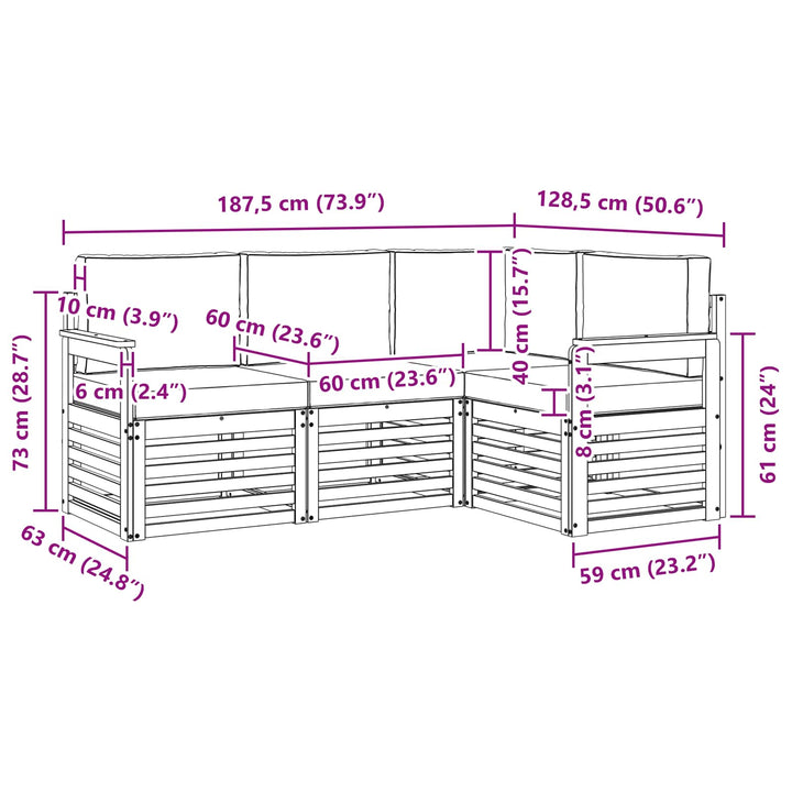 Udendørs sofagruppe 4 pcs Hvid og lysegrå 187,5 x 128,5 x 73 cm